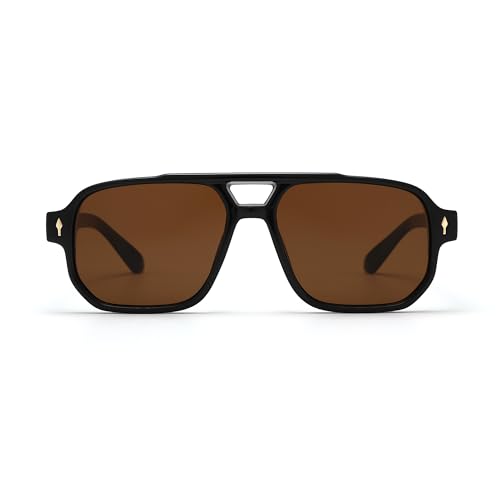 Pro Acme Classic Square Frame Sonnenbrille, Double Bridge 70s Vintage Sonnenbrille für Männer und Frauen(Braun) von Pro Acme