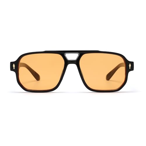 Pro Acme Classic Square Frame Sonnenbrille, Double Bridge 70s Vintage Sonnenbrille für Männer und Frauen(Orange) von Pro Acme