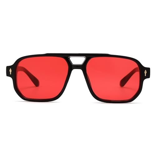 Pro Acme Classic Square Frame Sonnenbrille, Double Bridge 70s Vintage Sonnenbrille für Männer und Frauen(Rot) von Pro Acme