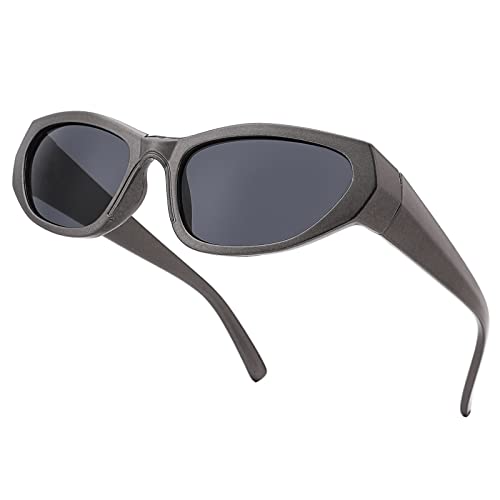 Pro Acme Futuristische Sonnenbrille Sport Sonnenbrille Herren UV400 Fahrradbrille Sonnenbrille für Damen Wrap Around Sunglasses (Gunmetal Rahmen | Grau Linse) von Pro Acme