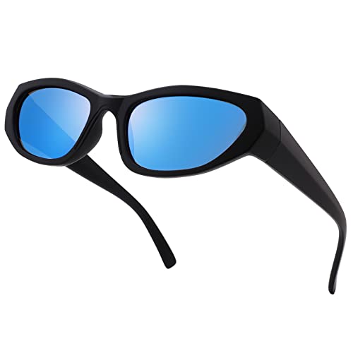 Pro Acme Futuristische Sonnenbrille Sport Sonnenbrille Herren UV400 Fahrradbrille Sonnenbrille für Damen Wrap Around Sunglasses (Matte Schwarz Rahmen | Blau Linse) von Pro Acme