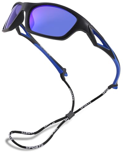 Pro Acme Kinder Sonnenbrille polarisiert UV-Schutz TR90 unzerbrechlich Sport Schattierungen für Jungen Mädchen S703(Schwarz Dunkelblau | Dunkelblau verspiegelte Gläser) von Pro Acme