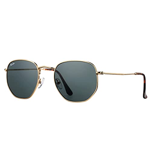 Pro Acme Polygon Sonnenbrille für Herren und Damen 100% Echte Glaslinse Sechskant Rahmen (Goldene Rahmen | Grauer Linse) von Pro Acme