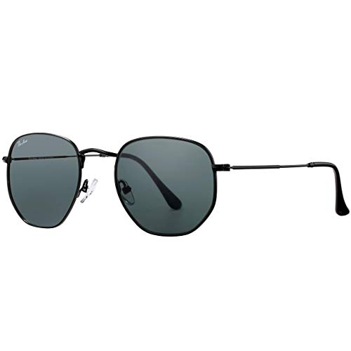 Pro Acme Polygon Sonnenbrille für Herren und Damen 100% Echte Glaslinse Sechskant Rahmen (Schwarz Rahmen | Grauer Linse) von Pro Acme