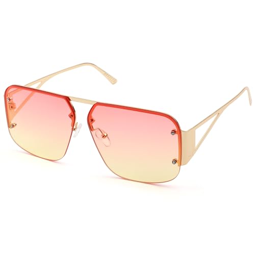 Pro Acme Pilot Sonnenbrille Frauen Männer Trendy Rimless Frame Retro Square Shades Large Metal Sun Glasses(A04 Farbverlauf Rosa Gelb) von Pro Acme