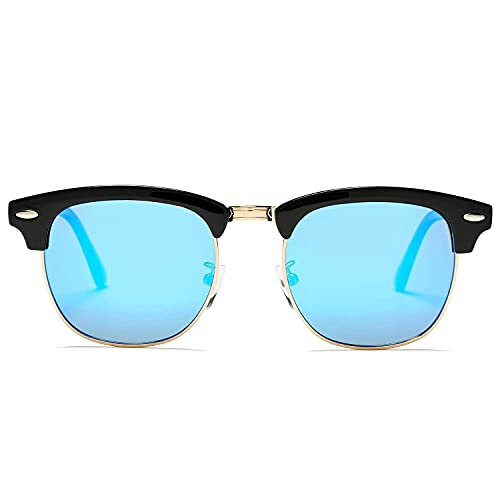 Pro Acme Polarisiert Retro Klassische Halb Rahmenloser Rahmen Sonnenbrille Herren Damen (Schwarz Rahmen/Goldene Grenze/Blau Linse) von Pro Acme