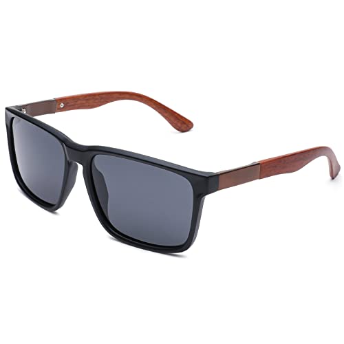 Pro Acme Polarisierte Rechteckig Sonnenbrille für Männer Frauen, Klassisch Fahren/Angeln/Reisen/Golflicht Rahmen UV400 Schutz Sonnenbrillen (Schwarz Rahmen | Braun Arm | Grau Linse) von Pro Acme