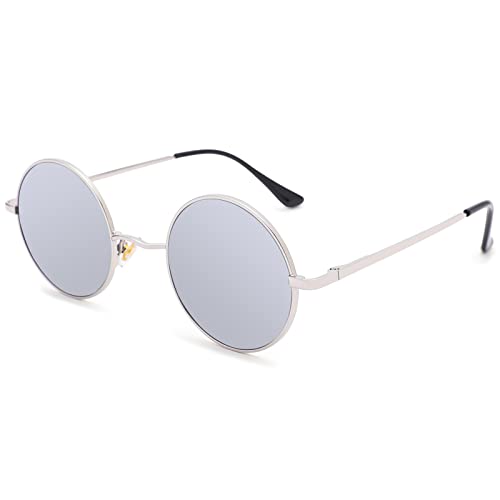 Pro Acme Retro Kleine Runde Polarisierte Sonnenbrille für Männer Frauen (Silber Rahmen | Silber Gespiegelte Linse) von Pro Acme