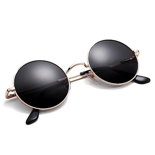 Pro Acme Retro Kleine Runde Polarisierte Sonnenbrille für Männer Frauen John Lennon-Stil (Goldene Rahmen | Grau Linse) von Pro Acme