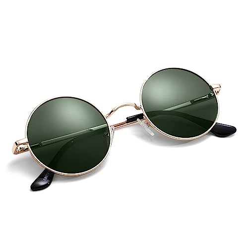 Pro Acme Retro Kleine Runde Polarisierte Sonnenbrille für Männer Frauen John Lennon-Stil (Goldene Rahmen | Grün Linse) von Pro Acme