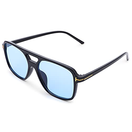 Pro Acme Retro Sonnenbrille Herren Damen, UV400 Schutz Große Rahmen Sonnenbrille Vintage (Schwarz Rahmen | Blau Linse) von Pro Acme