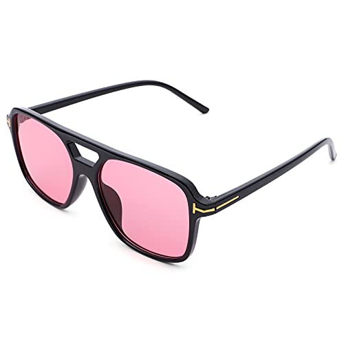 Pro Acme Retros Sonnenbrille Damen Herren Quadrat Sonnenbrille UV400 Schutz Klassisch Große Sonnenbrille Vintage (Schwarz Rahmen | Rosa Linse) von Pro Acme