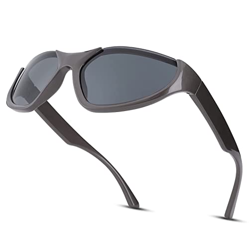 Pro Acme Sonnenbrille Herren Damen UV400 Sport Sonnenbrille Halber Rahmen Ovale Linse Wrap Around Sonnenbrille (A2 Gunmetal Rahmen | Grau Linse) von Pro Acme
