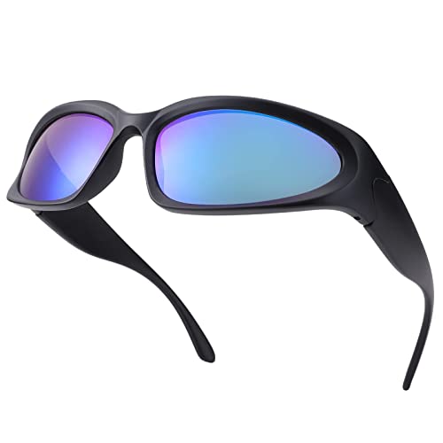 Pro Acme Sonnenbrille Herren Sport Fahrradbrille Sonnenbrille UV400 Sportbrille für Damen Futuristische Sonnenbrille (A3 Schwarz Rahmen | Grün Linse) von Pro Acme