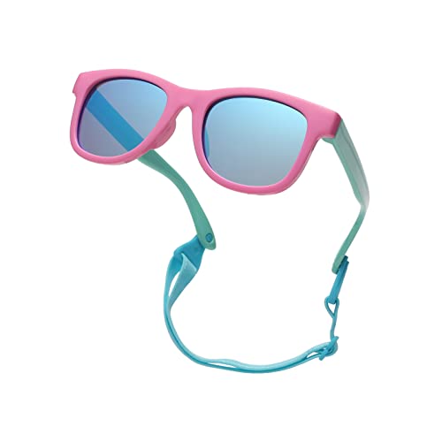 Pro Acme TPEE Polarisierte Baby Sonnenbrille mit Gurt-flexiblen Kleinkind-Sonnenbrillen für 0-24 Monate (Rosa Grün Rahmen | Blau Verspiegelt Linse) von Pro Acme