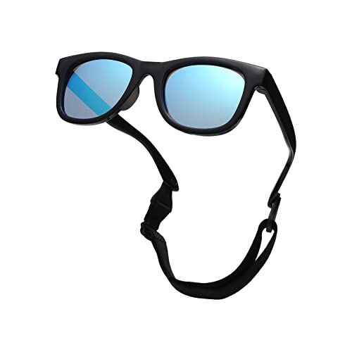 Pro Acme TPEE Polarisierte Baby Sonnenbrille mit Gurt-flexiblen Kleinkind-Sonnenbrillen für 0-24 Monate (Schwarz Rahmen | Blau Verspiegelt Linse) von Pro Acme