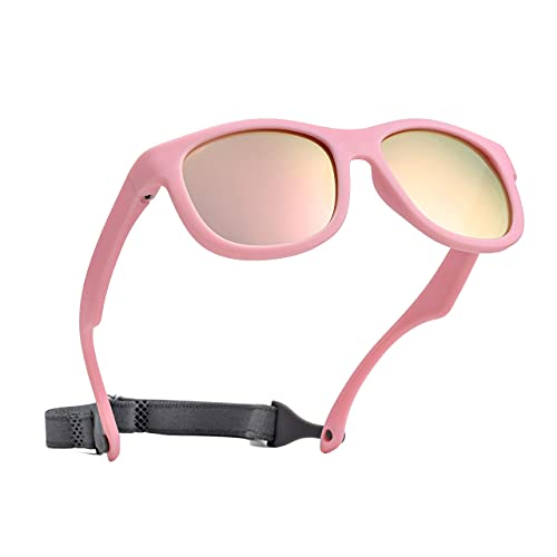 Pro Acme Unzerbrechliche Polarisierte Baby-Sonnenbrille Flexible Kleinkind-Sonnenbrüche mit Gurt Weichem Silikonrahmen für 0-24 Monate (Rosa Rahmen | Rosa Verspiegelt Linse) von Pro Acme