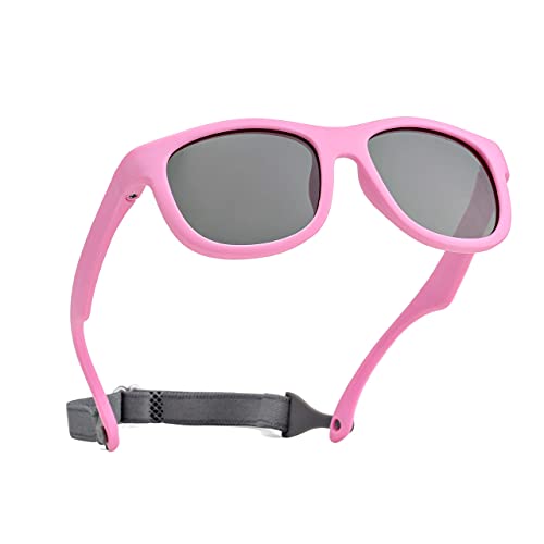 Pro Acme Unzerbrechliche Polarisierte Baby-Sonnenbrille Flexible Kleinkind-Sonnenbrüche mit Gurt Weichem Silikonrahmen für 0-24 Monate (Rosa Rahmen | Grau Linse) von Pro Acme