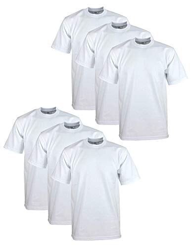 Pro Club Herren-T-Shirt aus schwerer Baumwolle, kurzärmelig, Rundhalsausschnitt, 6er-Pack - Weiß - XX-Large Hoch von Pro Club