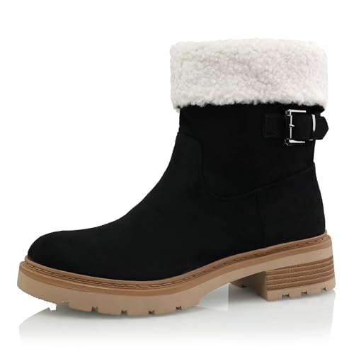 Procity Damen Stiefeletten Schlupfstiefeletten Warm Gefüttert Schneestiefel mit Blockabsatz Black 36 von Procity