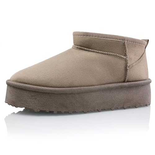 Procity Damen Stiefeletten Warm Gefüttert Plateau Boots mit der Profilsohle Khaki2 38 von Procity