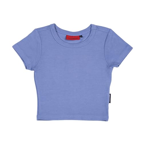 Prohibited einfarbiges Basic Cropped T-Shirt | Dicker Stoff, Dehnbar & Hauteng, Rundhals-Ausschnitt, Blickdicht | Premium Damen Oberteil (M, Purple) von Prohibited Blanks