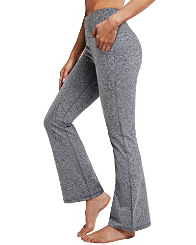 Promover Yoga Hosen Damen Stretch Mit Taschen Activewear-Hosen Trainieren Bootleg Schlaghose Bootcut Sporthose Fitness Hohe Taille Flare Hose Aktive Freizeit Jazzpants von Promover