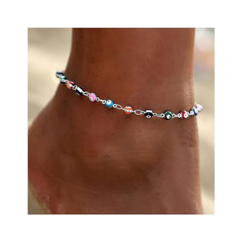 Prosy Beach Bunte Perlen Fußkettchen Silber Knöchel Armbänder Perlen Sommer Strand Fuß Schmuck Einstellbar für Frauen und Mädchen von Prosy