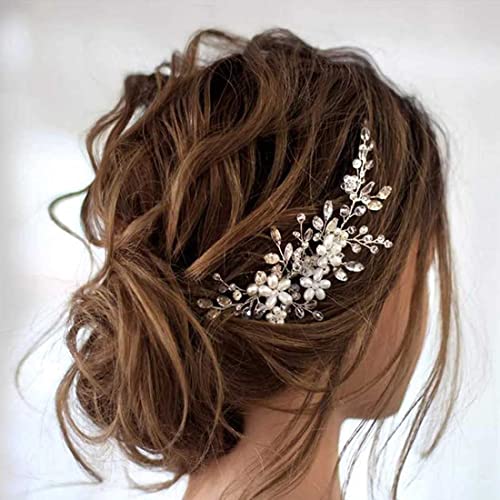 Prosy Braut Hochzeit Blume Haarkamm Slides Silber Braut Kristall Haarschmuck Strass Blumen Kopfschmuck für Frauen und Mädchen von Prosy