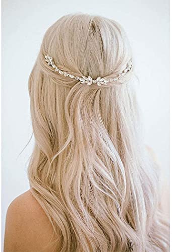 Prosy Rosy Braut Hochzeit Kristall Haar Reben Braut Stirnband Blume Strass Haarkamm Slides Haarschmuck für Frauen und Mädchen (Silber) von Prosy