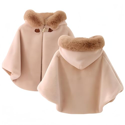 Proumhang Mädchen Kapuzen Cape Umhang,Winter Warm Outdoor Schal Poncho,Kapuzenmantel Jacke,Prinzessin Capelet Wrap,Baby Kinder Kleinkinder Kleinkinder Schneeanzug Oberbekleidung,Khaki,130 von Proumhang