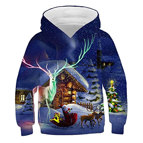 Weihnachtspullover, 3D Cartoon Print Kapuzenpullover Hooded Langarm Casual Junge/Mädchen Weihnachtsmann Sweater (A5,140) von Proxiceen