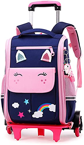 Schulranzen mit Rollen Trolley Schulranzen Mädchen Junge Teenager mit Rollen Schulranzen Trolley Kinderrucksack Schulranzen Laptoptasche 6-12 Jahre Navy (Blau Rosa,30 * 15 * 40cm) von Proxiceen