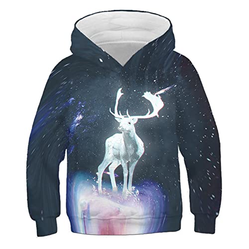 Weihnachtspullover, 3D Cartoon Print Kapuzenpullover Hooded Langarm Casual Junge/Mädchen Weihnachtsmann Sweater (A2,140) von Proxiceen