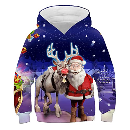 Weihnachtspullover, 3D Cartoon Print Kapuzenpullover Hooded Langarm Casual Junge/Mädchen Weihnachtsmann Sweater (A3,130) von Proxiceen