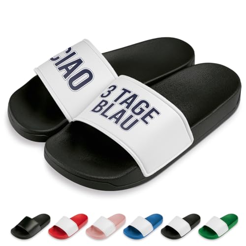 Ciao 3 Tage blau Badelatschen | Slipper | Schlappen | Hausschuhe | Pantoletten | Unisex | Urlaub | Malle | JGA | rutschfest | Schwarz/Weiß | Größe 39 Ciao 3 Tage blau Badelatschen | Slipper | Schlappen | Hausschuhe | Pantoletten | Unisex | Urlaub | Malle | JGA | rutschfest | Schwarz/Weiß | Größe 39 von Prozente Momente
