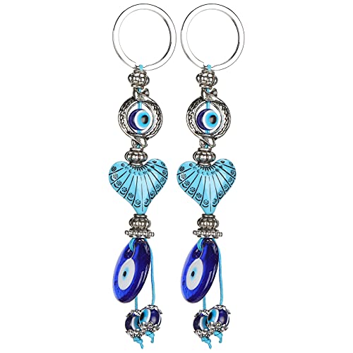 2-teiliger Lucky Eye-Schlüsselbund, Türkischer Blue Eye-Schmuck, Charm Purse Bag Pendent, Herzförmiger Perlen-Schlüsselring, Schlüsselbund-Handtaschendekoration von Pssopp