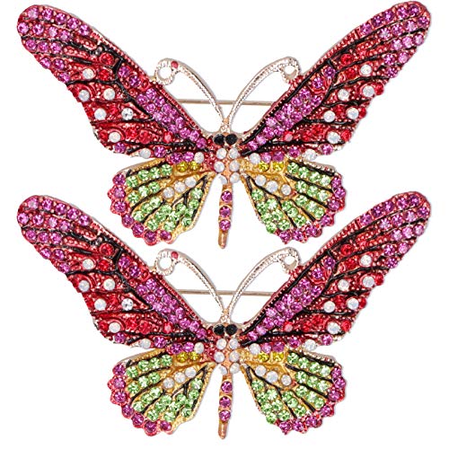 2Pcs Schmetterling Brosche Pin Strass Kleidung Kleidung Schmuck, Damen Broschen Pins für Abzeichen Kleidung Zubehör(rot) von Pssopp