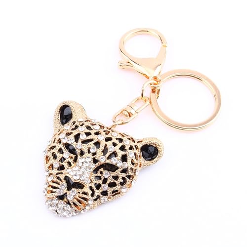 Pssopp Kristall Leopard Kopf Schlüsselbund, Schlüsselanhänger Ring, Charm Geldbörse Tasche Anhänger, Schlüsselbund Handtasche Dekoration, Kunsthandwerk von Pssopp