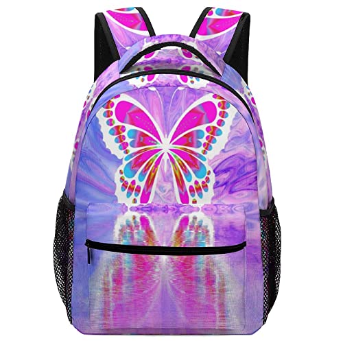 Campus Rucksack Schulrucksack Mädchen Jungen Leichter Kinderrucksack Lässiger Tagesrucksack mit Brustgurt Lila Schmetterling von Pt'amour