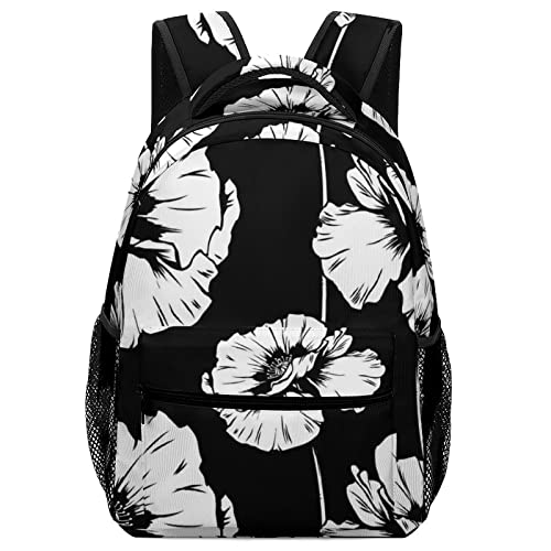 Casual Daypack Rucksack Damen Reiserucksack Leichter Schulrucksack Mädchen für Schule Reisen Freizeit Schwarz-weiße Blume von Pt'amour