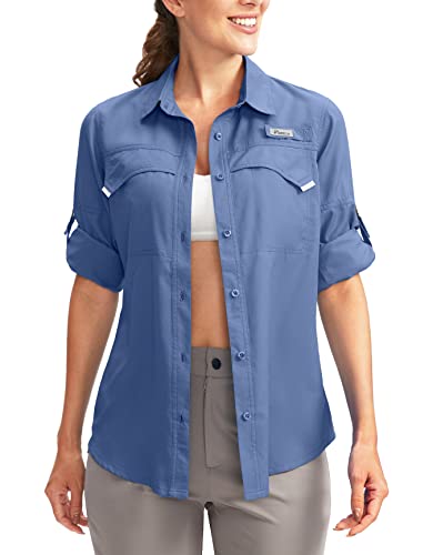 Pudolla Damen UPF 50+ UV Sonnenschutz Shirts Langarm Angeln Wandern Shirt Cool Leicht Reise Safari Shirts, dusty blue, X-Groß von Pudolla