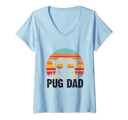 Damen Mops Papa Hundebesitzer Mops Hunde T-Shirt mit V-Ausschnitt von Pug Dog Lover Gifts Pugs