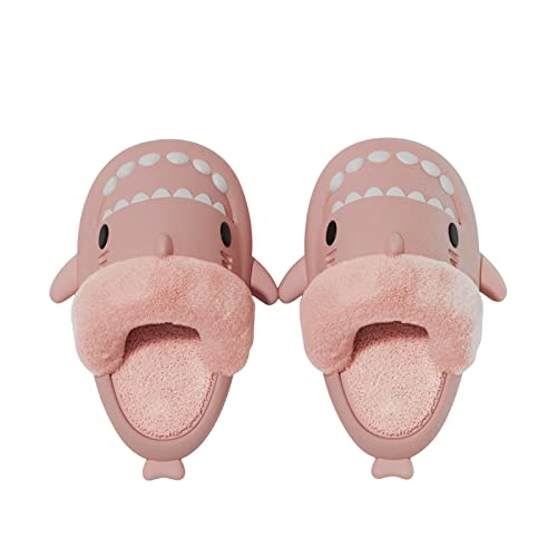 Puimentiua Damen Winter Hausschuhe,Herren Plüsch Shark Slippers,Kinder Kuschelig Pantoffeln,Mädchen Haifisch Schlappen,Lustige Gefüttert Hai Schuhe | B- Rosa,38-39 EU von Puimentiua