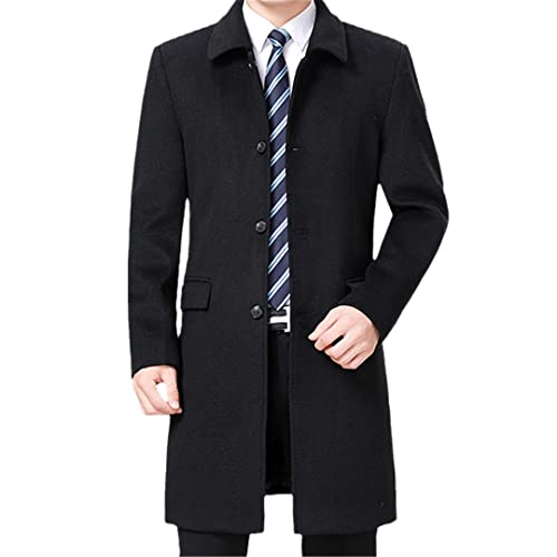 Herren-Mantel aus Kaschmir-Mischgewebe, Windjacke, langer Wintermantel, Schwarz , XL von Pulcykp