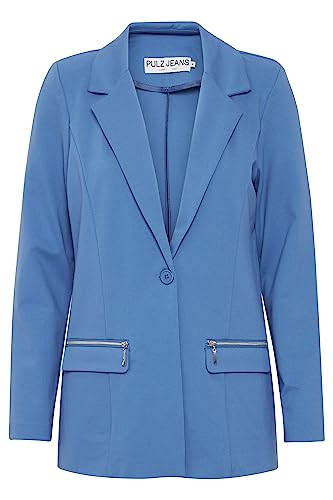 Pulz Jeans PZKIRA Blazer Damen Blazer Longblazer Jacke mit Reverskragen und Knopf mit Reißverschluss mit Stretch, Größe:2XL, Farbe:Dutch Blue (183928) von Pulz Jeans