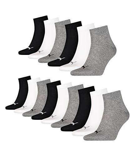 PUMA /black 35-38 15 Paar Unisex Quarter Socken Sneaker Gr. 35-49 für Damen Herren Füßlinge, Farbe:882 - grey/white/black, Socken & Strümpfe:35-38 von PUMA