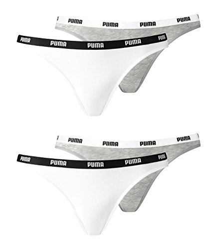 PUMA Damen Iconic Bikini Slip 4er Pack (S, White/Grey Melange (092)) von PUMA