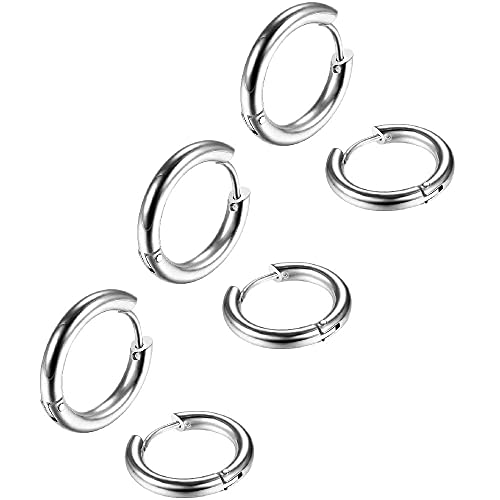 3 Paar Edelstahl Ohrringe für Herren Gold kleine Knorpel Hoop Ohrringe für Damen Hypoallergen Piercing Huggie Ohrringe Sets 8/10/12MM von PunkTracker