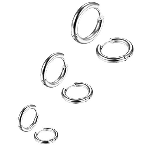 PunkTracker 3 Paar Edelstahl Ohrringe für Herren Gold kleine Knorpel Hoop Ohrringe für Damen Hypoallergen Piercing Huggie Ohrringe Sets 8/10/12MM von PunkTracker